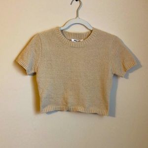 Short sleeve cropped fuzzy sweater
